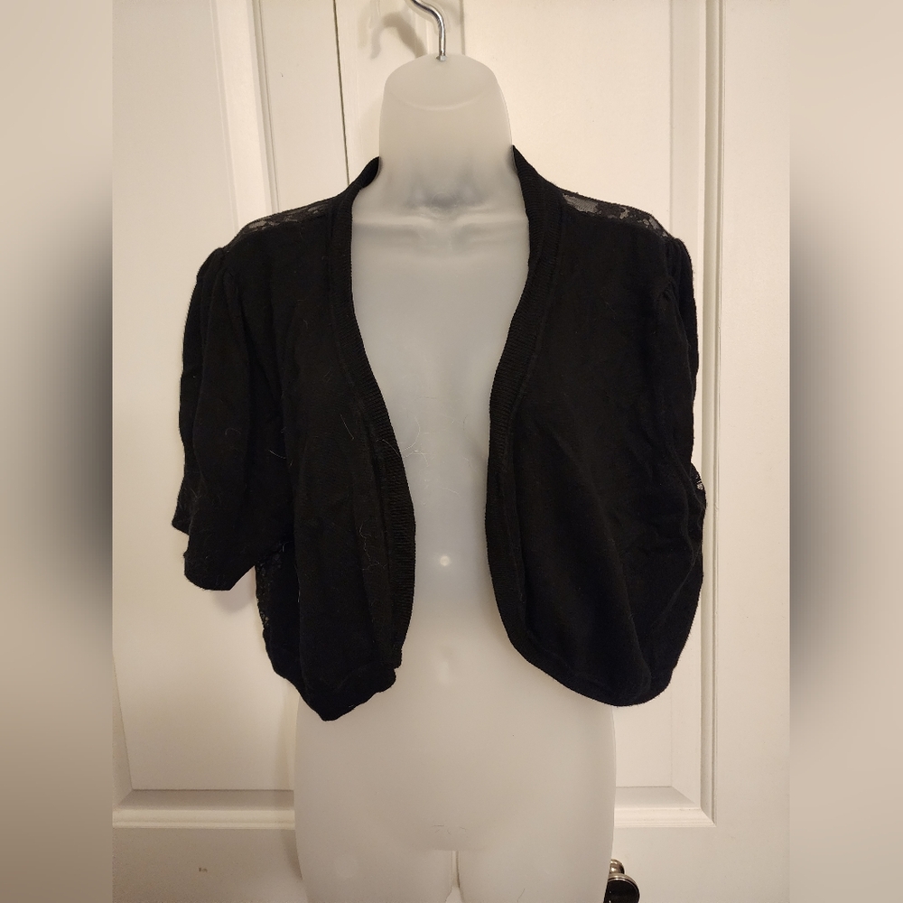 Torrid Black Lace Back Open-Front Shrug